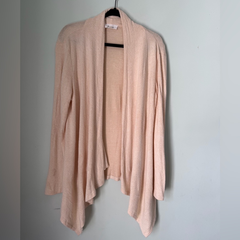 Korye Blush Pink Open Front Draped Cardigan Sweater Size L Soft Knit